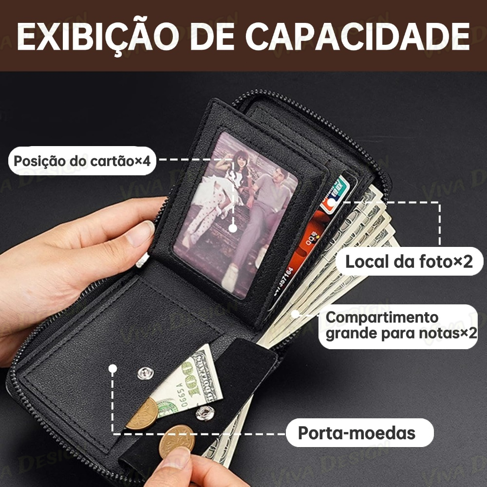 Carteira Curta Masculina Com Padrão De Pedra-Bolso Para Moedas Zíper Vários Cartões E Bordas Costuradas--BT — imagem 2 de 2