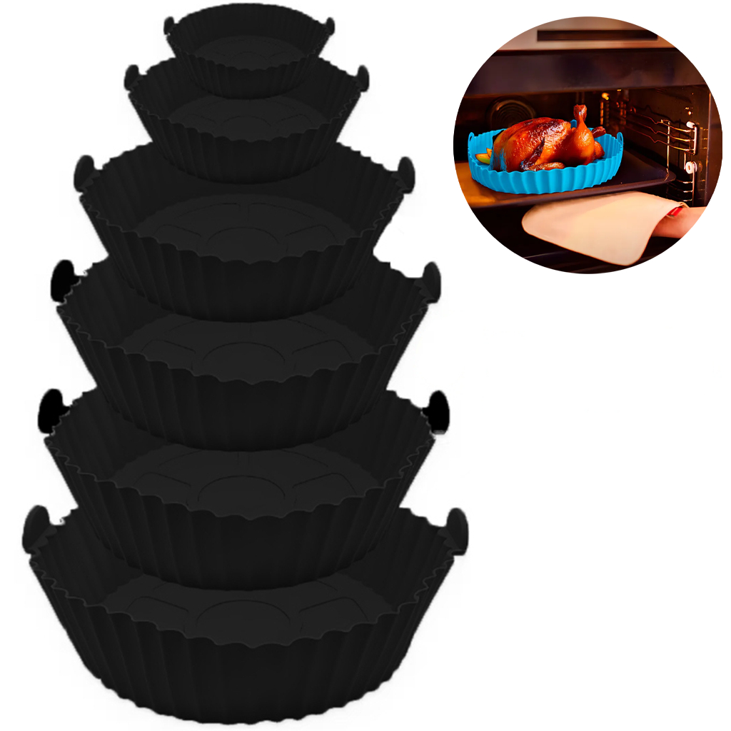 Kit 6 Formas De Silicone Air Fryer Redonda Reutilizável Antiaderente [ENVIO HOJE]