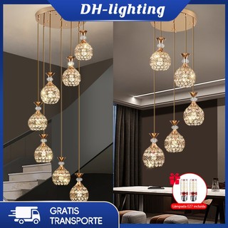 (Com Lâmpada) Luz Pingente De Escada Nordic Teto Alto LED Sala Estar Redonda Jantar Moderna Casa Quarto