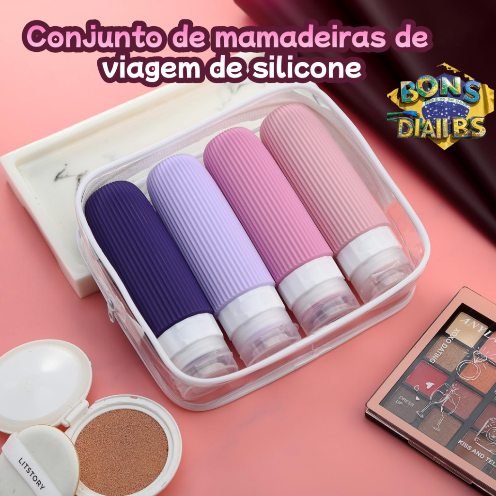 Kit Viagem Frasco Pote Porta Shampoo Creme Silicon 4un 90ml em Oferta na Shopee
