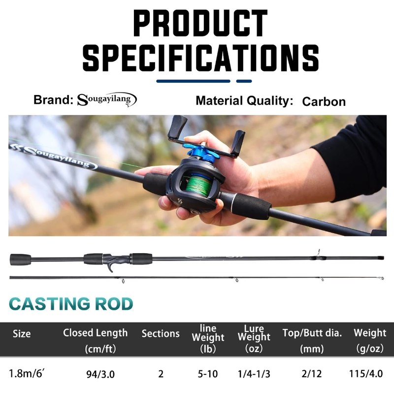 Conjunto Sougayilang de Carretilha Baitcasting 7.2:1 — foto 2