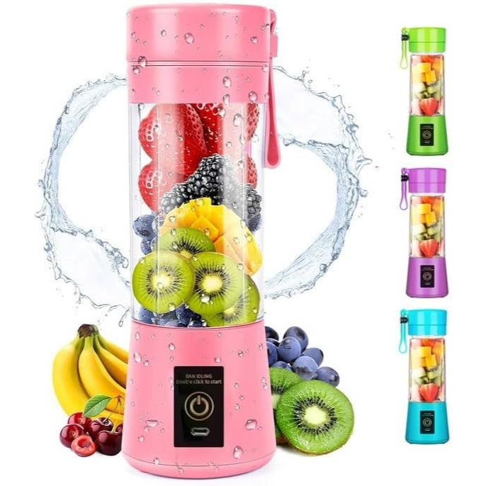 Mini Liquidificador Portátil USB - 6 Lâminas 380ml - Bivolt (110V/220V) Prático p/ Sucos e Vitaminas