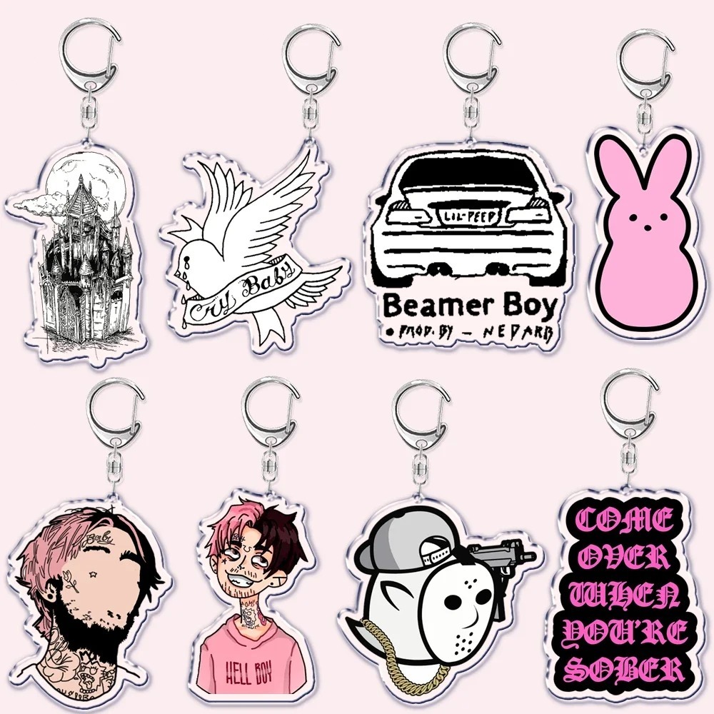 Lil Peep Rapper Chaveiro Para Acessórios Bolsa Pingente Crybaby Hellboy Love Yikes Carta Anel Chaveiros Jóias Presente