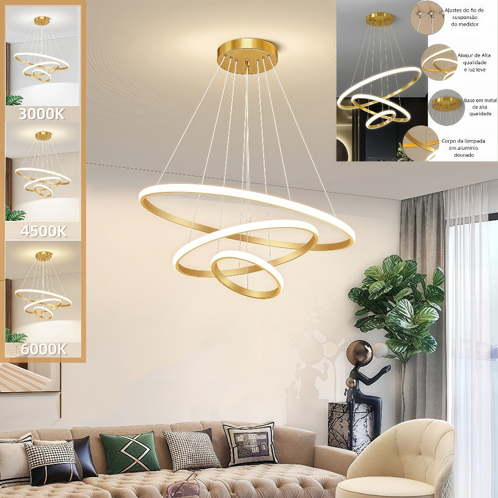 110V-220V 3 cores em 1 luz Lustre para sala Lustre Pendente Cozinha Luminária de Teto Led lustre sala de jantar