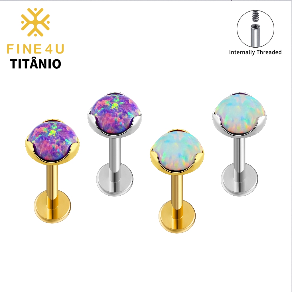 FINE4U 1Pcs Piercing Titânio 100% 3/4/5mm Opala Ponto De Luz  Helix Tragus Conch Lóbulo