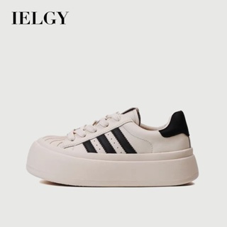 IELGY Três Barras Cabeça De Concha De Sapatos De Patinação Casuais Pretos De Mola Feminina De 2025 Sola Redonda