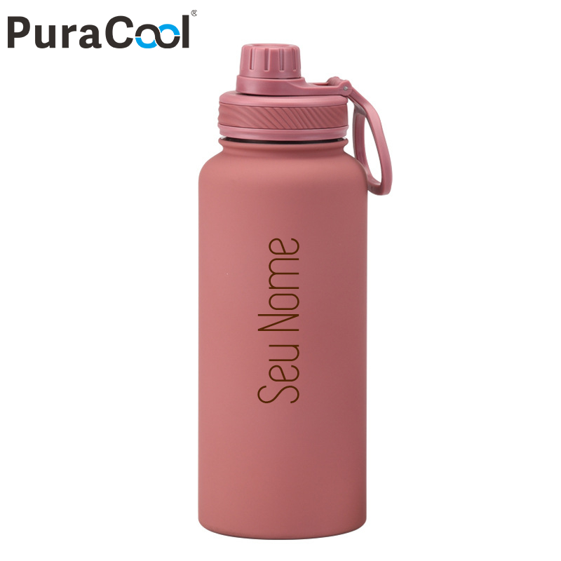 PuraCool 1000mL Squeeze Garrafa Térmica De Água | Base Protetora Nome Personalizado Presen...
