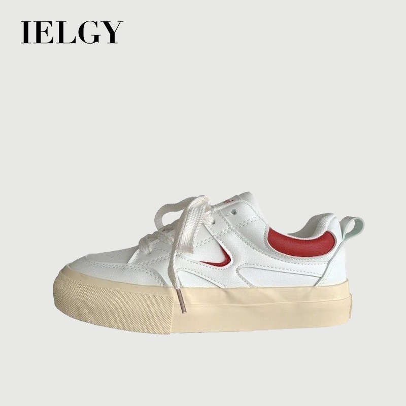 Ielgy Flat White Shoes Plataforma de couro de sola grossa Tênis esportivos casuais femininos em Oferta na Shopee