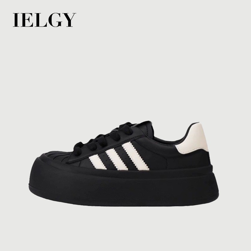 IELGY 2024 Sola Grossa Casual Esportes Cabeça Grande Bonito Feminino Shell Head Tênis Preto