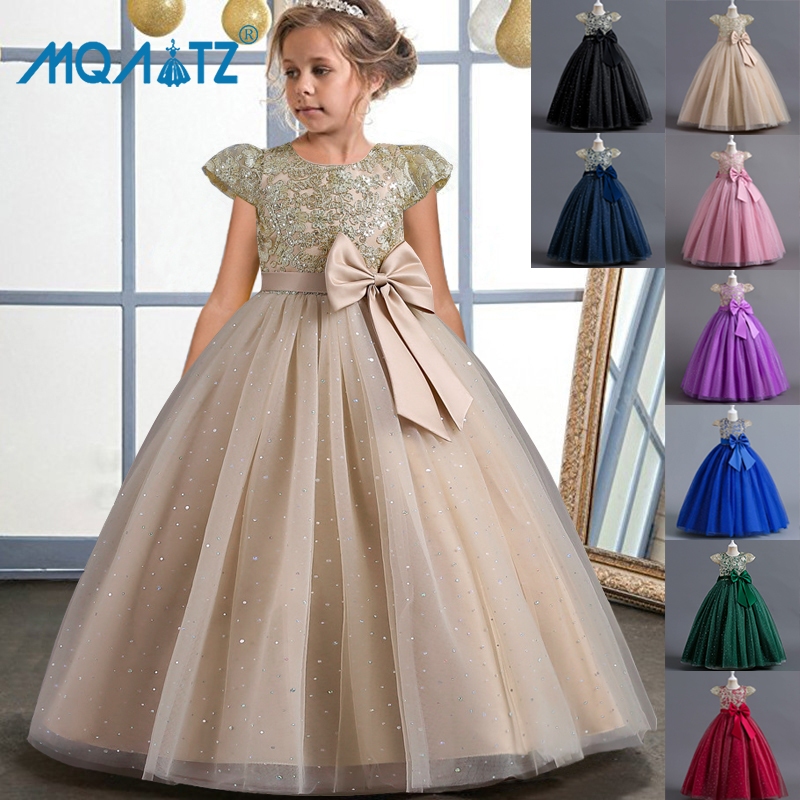Imagem MQATZ Concurso Bordado Noite Baile Meninas Vestido Longo Vestidos De Princesa  Rendas Trajes De Festa Manga Curta LP-525