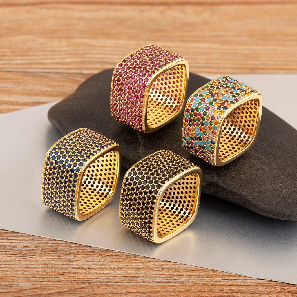 Novo Anel Quadrado Colorido De Zircônia Completa Da Indústria Pesada Para Festas Masculinas E Femininas , Presentes De A em Oferta na Shopee