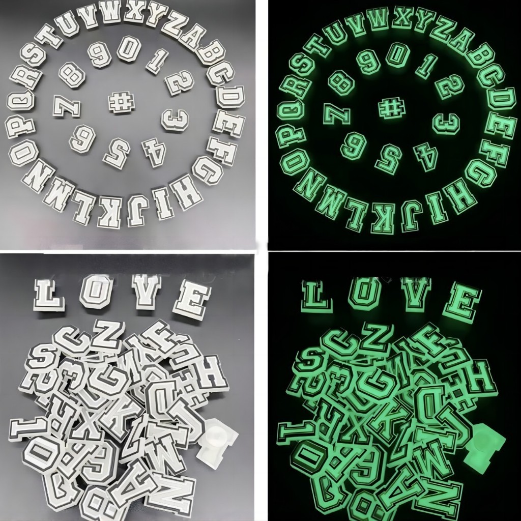 Quente 37 Estilo Sapato Encantos Decrations Letras Fluorescentes Números Sandálias Fivela PVC Acessórios Botão Pinos