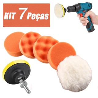 Kit Boina Automotiva Polimento 3 Pol 7 Peças Espuma e Lã Com Suporte Para Furadeira e Par…