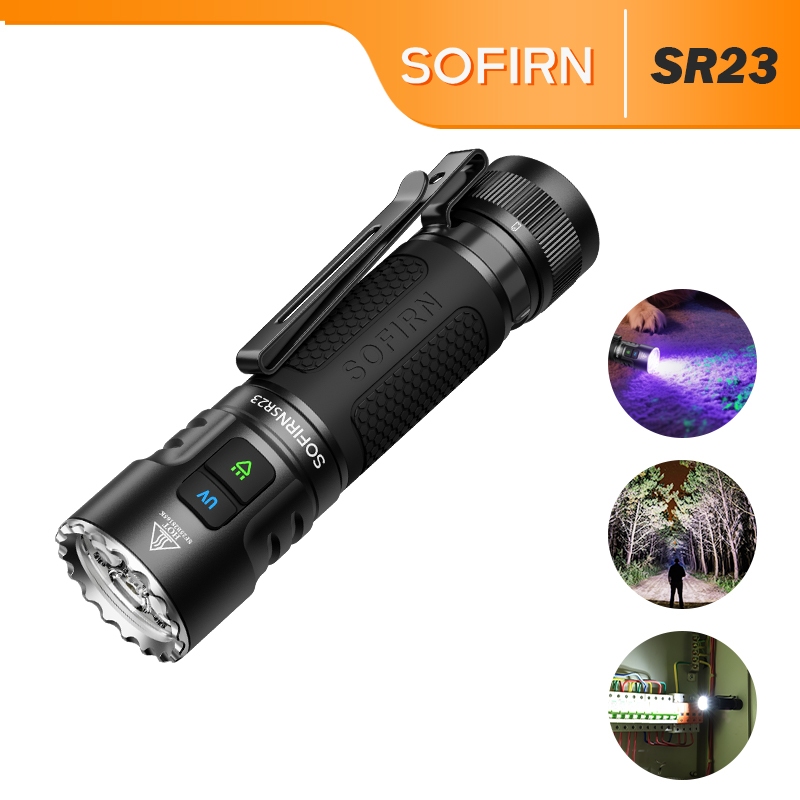 Lanterna Recarregável Sofirn SR23 USB-C 3300LM Branca + De Bolso Com Luz Dupla UV 365nm