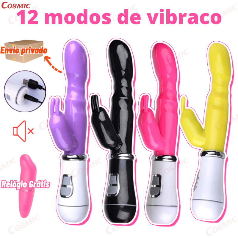 Vibrador RECARREGÁVEL 12 modos de vibração Formato de Coelho Ponto G com Estimulador de Clitoris ZDB-45B