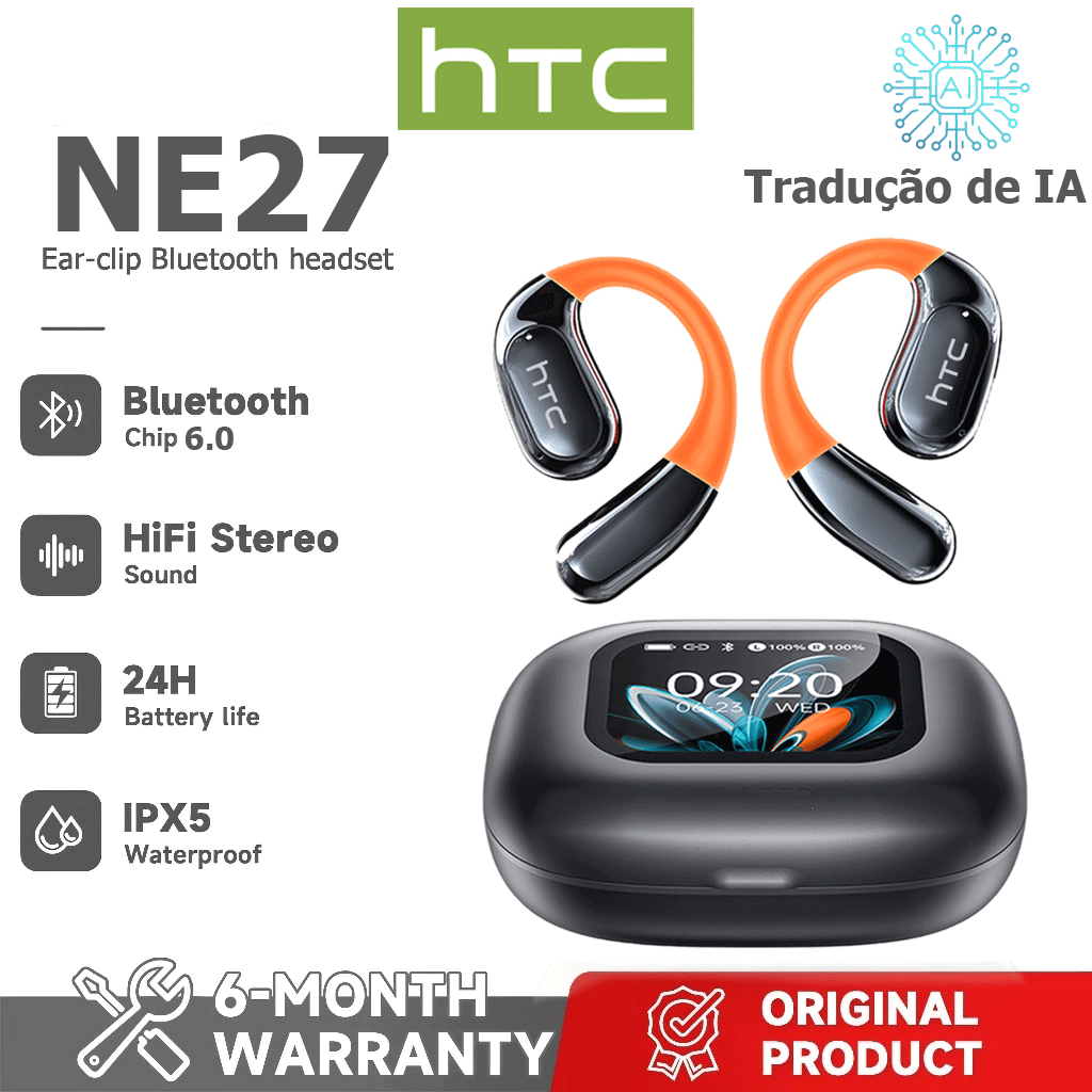 HTC NE27 AI Tradução Tradução em tempo Real TWS Fone de ouvido Bluetooth Bluetooth 6.0 HiFi Qualidade de som IPX5 Fone d