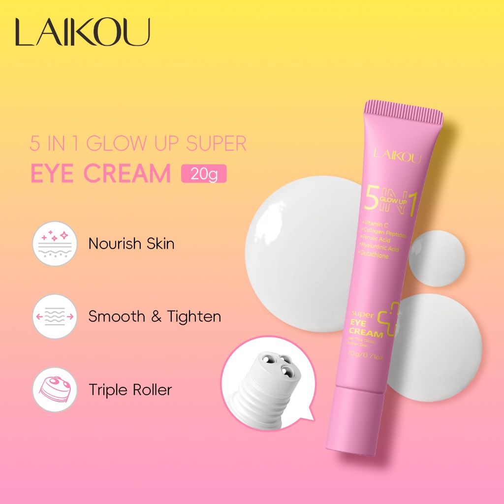 LAIKOU 5 Em 1 Glow Up Eye Cream 20g Rolo Triplo Para Melhor Nutritivo Área Dos Olhos Suavização Da Pele Aperto