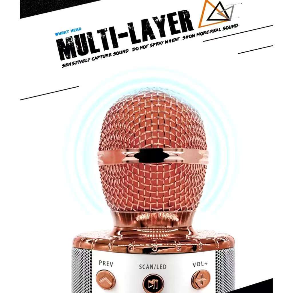 WS-858-Microfone Infantil de Karaokê de Gravação Sem Fio Bluetooth