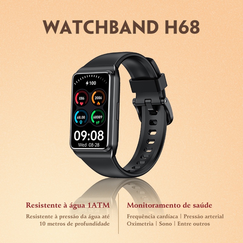 Relógio Inteligente H68 30 Dias Bateria  Bluetooth IP68  Tela HD, Oxímetro | Relógio Smartwatch Esportivo Android/iOS