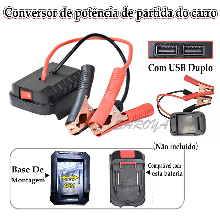 Conversor De Carga Do Banco De Potência Acionador De Partida Carro Para Makita Adaptador De Bateria De Lítio Emergência