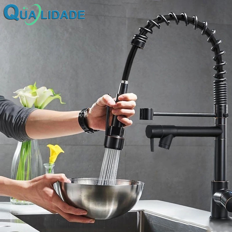 Torneira De Cozinha Gourmet Alça Única Com Extensor De Spray Tubo De Água Flexível Superior Prateado Para Ajuste