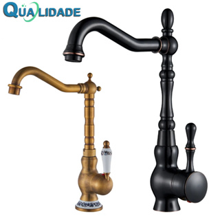 Torneira De Cozinha De Latão Antigo Torneira Misturadora Quente E Fria Único Furo Para Banheiro Alça De Porcelana em Oferta na Shopee