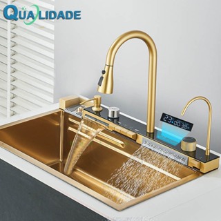 Kit Cuba Cozinha Gourmet Luxo Aço Inox 304 Ouro Fosco Com Acessórios Conjunto De Torneiras 75cm em Oferta na Shopee