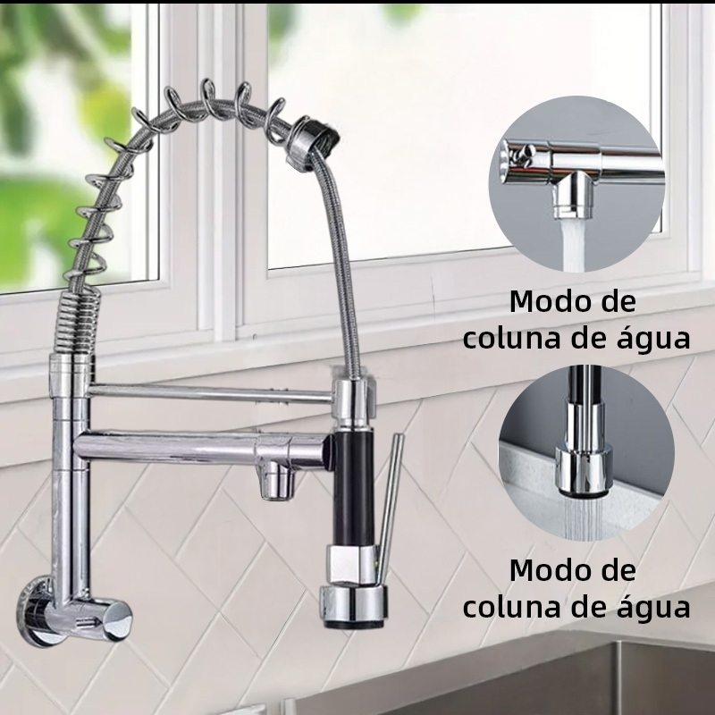Torneira com Cozinha Gourmet Prateado Flexível /Bancada Monocomando  Spray Flexível Misturador/ Para Ajuste Spray