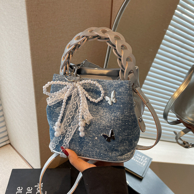 Bolsa balde jeans novo estilo borboleta bolsa de ombro bolsa Crossbody bolsa de lona
