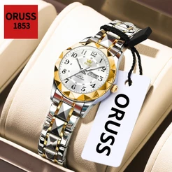 ORUSS Original Feminino Calendário Duplo Luxo Aço Inoxidável À Prova D 'Água Luminosa Moda Pequeno Relógio Negócios Vers