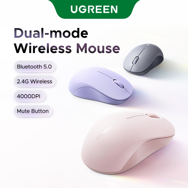 Mouse Sem Fio UGREEN 3 Botões Silencioso 2.4G Com Mini Receptor USB Configurações De DPI De 4 Níveis 4000DPI Bluetooth M