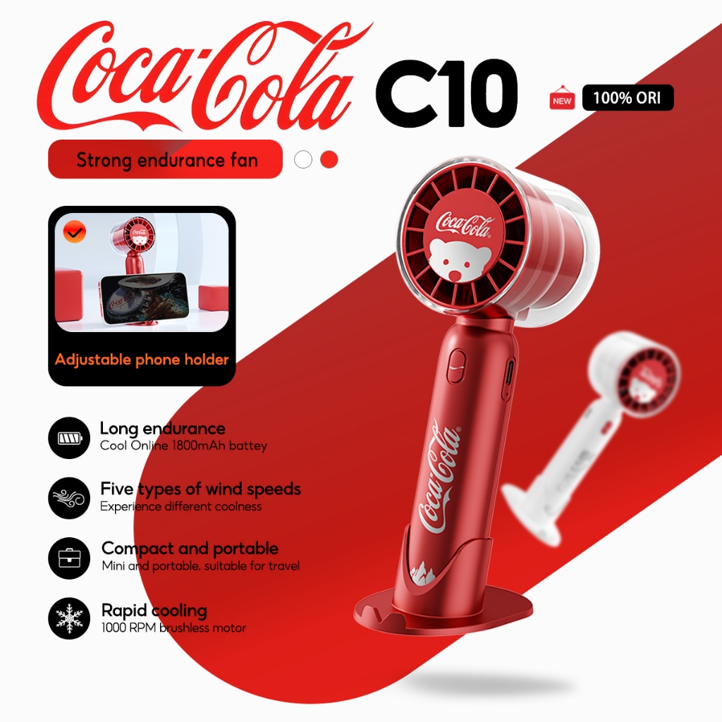 Coca-Cola C10 Ventilador Portátil Mini Ventiladores USB Recarregáveis Portáteis Com 5 Engrenagens Vento Forte Adequado P em Oferta na Shopee