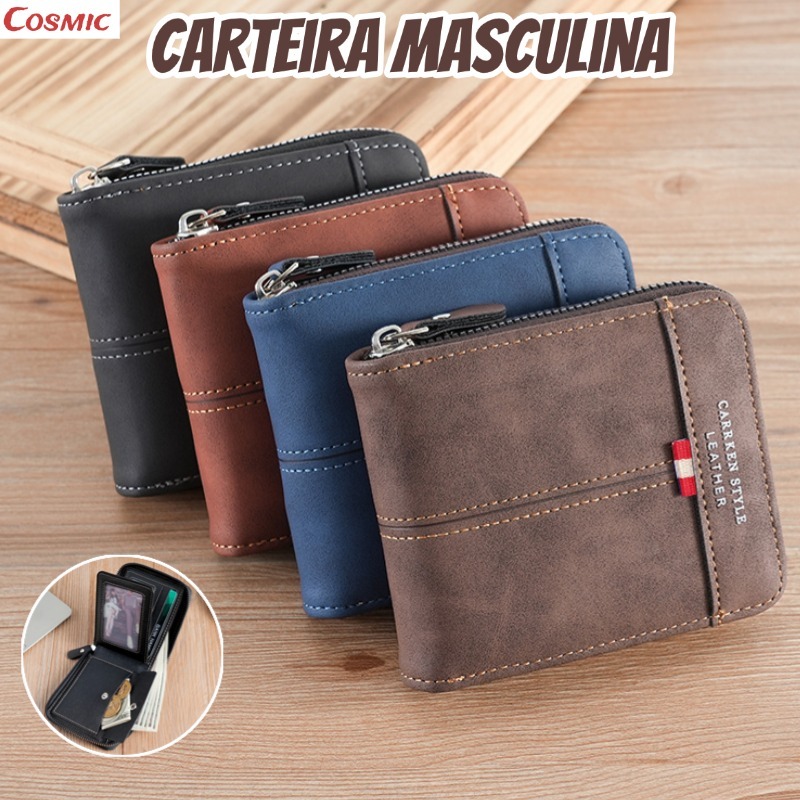 Novo Estilo Carteira de Couro Multifuncional com Zíper e Porta-Cartões de Identidade Carteiras Masculinas e Femininas