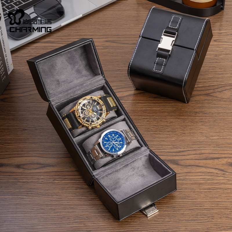 CASEGRACE 2 Grid Slot Watch Caixa Display Jóias Relógios Caso Organizador De Bloqueio De Metal