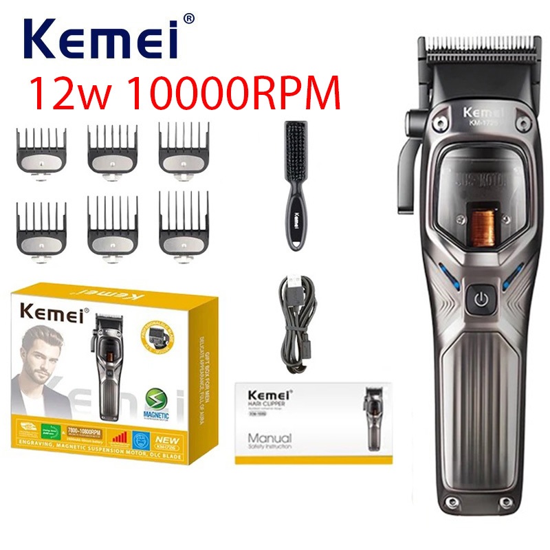Kemei 1726 Máquina De Cortar Cabelo Profissional , Aparador Sem Fio , Lâmina DLC , 12W , 10000RPM , Motor Vetorial Magné em Oferta na Shopee