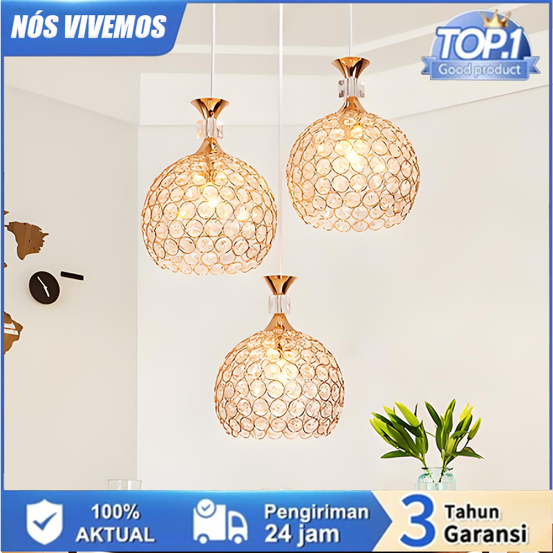 Lustre Pendente de Metal Cristal Bola Cromado Dourado Sala de jantar, Decoração Iluminação