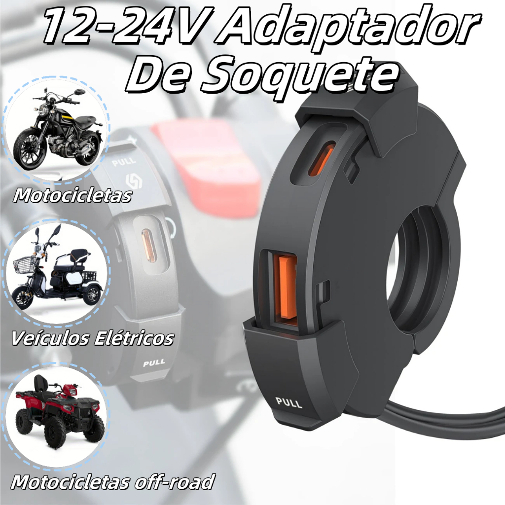 Carregador de Celular Para Moto Rápido Turbo QC3.0 USB Tomada Prova dágua Impermeavel