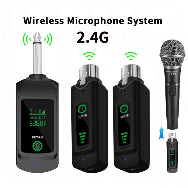 Receptor Transmissor XLR Sem Fio 2.4G Sistema Adaptador De Microfone Para Dinâmico/Misturadores/PA/Guitarra