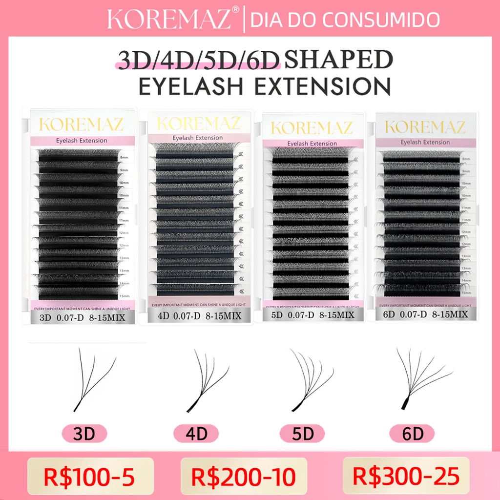 KOREMAZ 3D/4D/5D/6D W Extensões De cílios Em Forma 0,07 C/D Faux Mink cílios postiços naturais,cilios para extensão