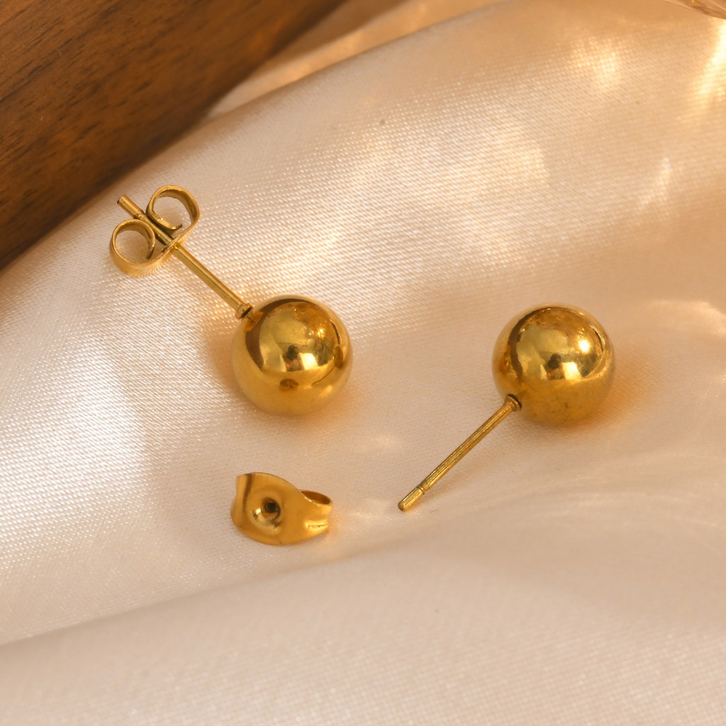 Brincos Redondos De Bola Vnox Para Mulheres, Coleção De Leve Com Banho De Ouro 18K Jóias Simples 6mm-12mm · foto 2