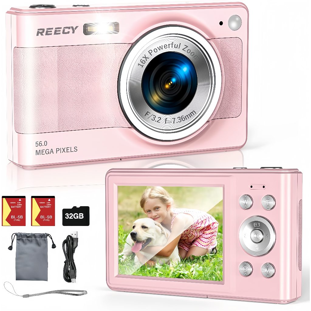 Câmera Digital, Câmera Fhd 1080p, Câmera de Cartão Digital Função Anti-vibração de Zoom 16x, Câmera Portátil Pequena