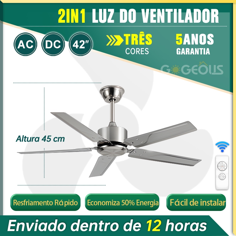 Ventilador de teto Com Luz 3 em 1 com Controle Remoto Bivolt LED 110V-220V