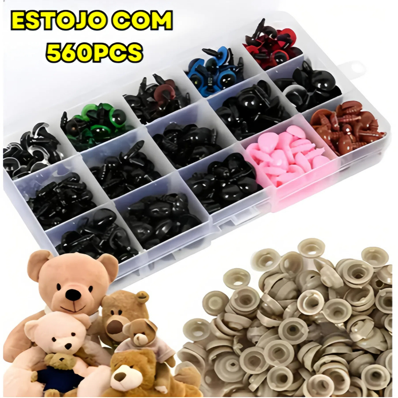 Kit 560 Peças Olhos E Focinhos P/ Amigurumi C/ Travas + Case