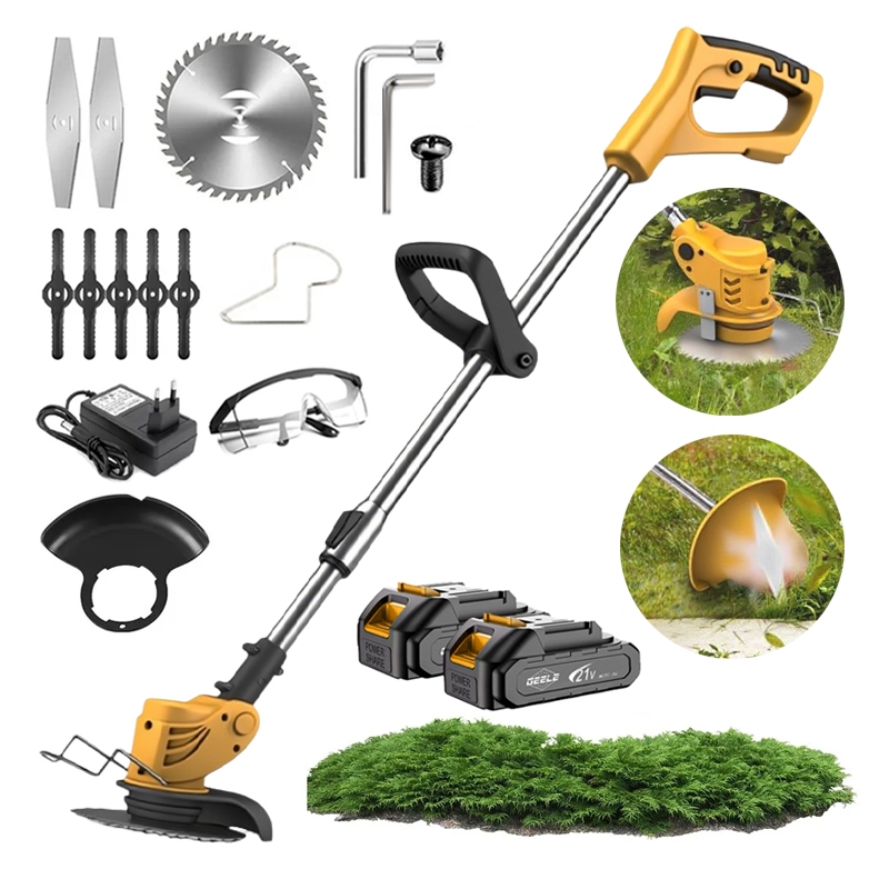 Roçadeira Aparador De Gramas Profissional 21v Duas Baterias 2000W 12000RPM GEELE