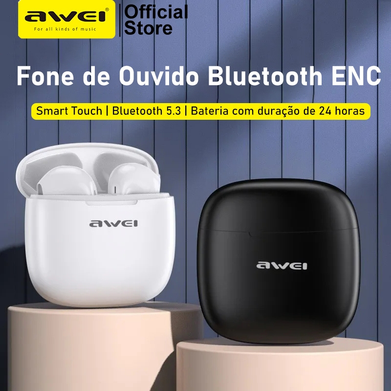 Fone de Ouvido Awei T26 Pro TWS Bluetooth 5.3 fone a prova d água IPX6 Toque inteligente Estéreo HiFi em Oferta na Shopee