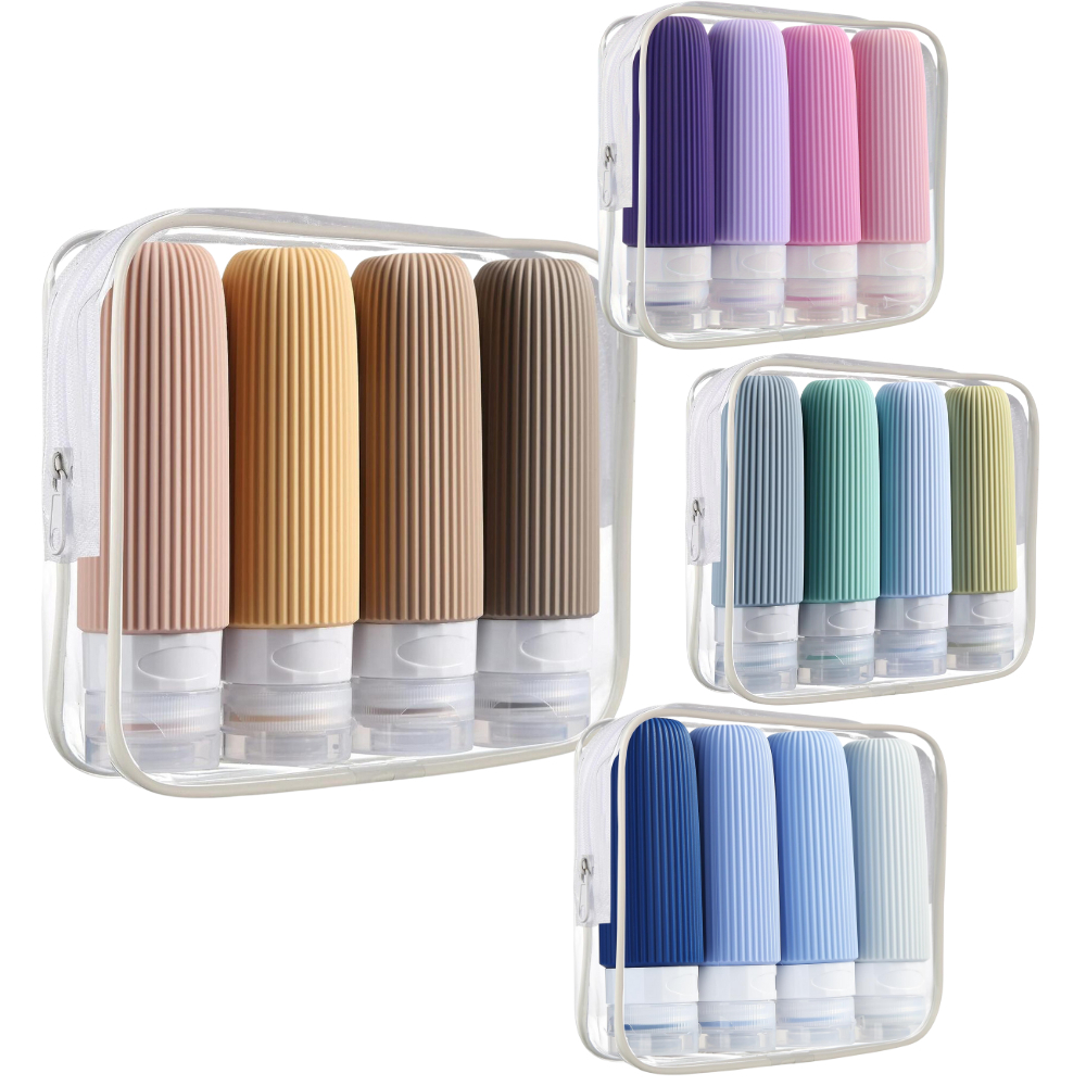 Kit Frascos Potes Viagem Silicone 90ml Condicionador Shampoo Creme Cosméticos 4 peças