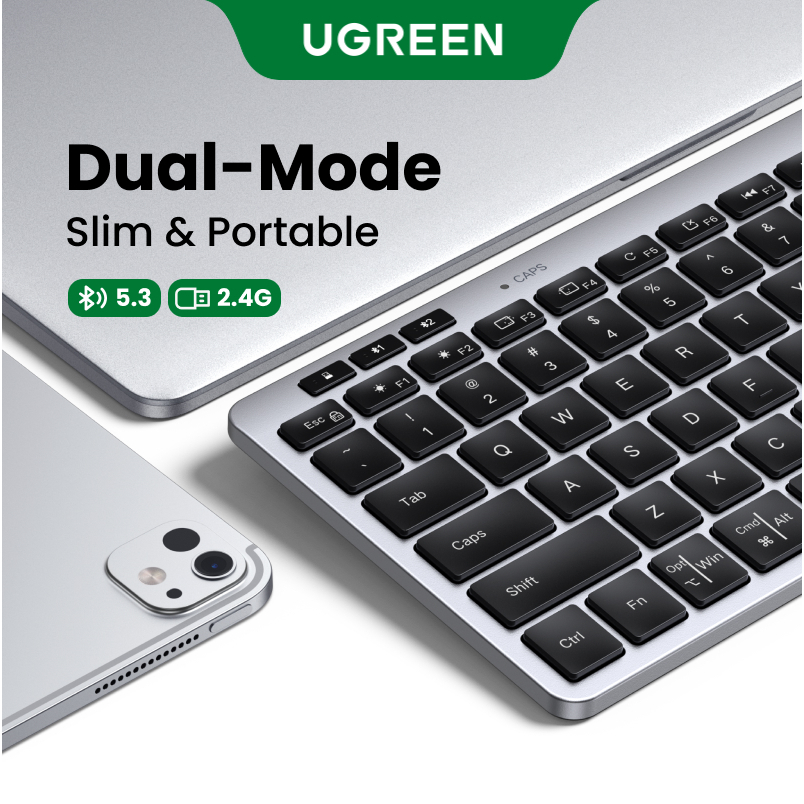 Teclado Sem Fio Preto Portátil UGREEN Slim Bluetooth 5.3 + De Clique Silencioso 2.4G em Oferta na Shopee