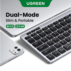 Teclado Sem Fio Preto Portátil UGREEN Slim Bluetooth 5.3 + De Clique Silencioso 2.4G