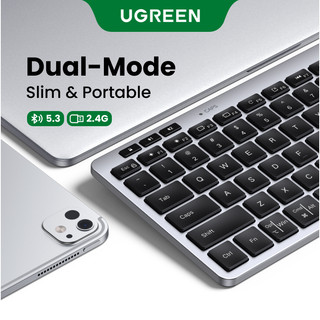 Teclado Sem Fio Preto Portátil UGREEN Slim Bluetooth 5.3 + De Clique Silencioso 2.4G