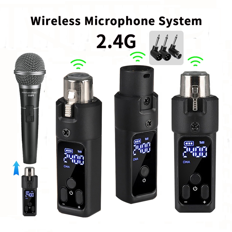 Receptor Transmissor XLR Sem Fio Recarregável 2.4G Adaptador De Sistema De Microfone Para Microfones Dinâmicos/PA/Guitar